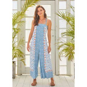Cabana life jumpsuit womens extra large XL blue palazzo beach summer tropical